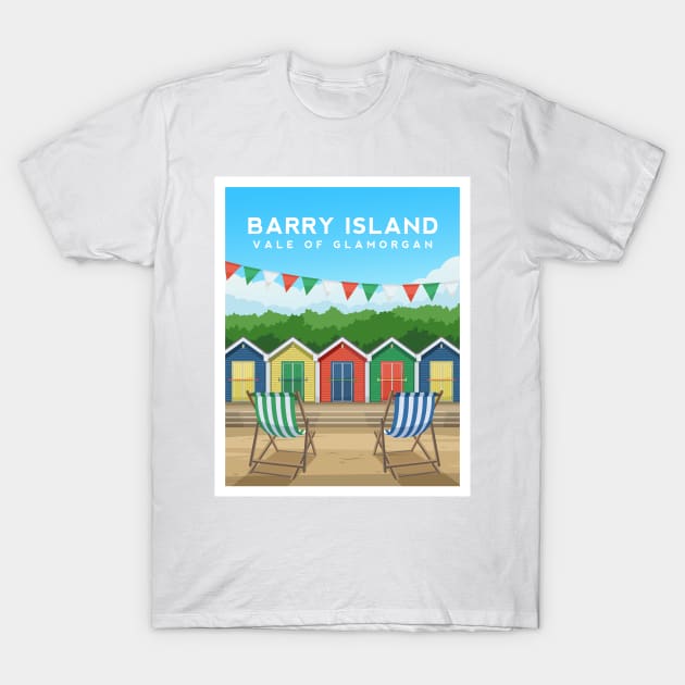 Barry Island Beach Huts, South Wales T-Shirt by typelab